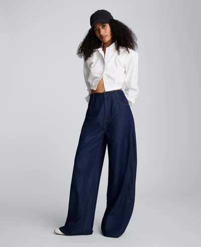 Kenneth Cole Strong Shoulder Cropped Poplin Button Front Shirt In White