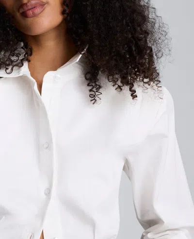 Kenneth Cole Strong Shoulder Cropped Poplin Button Front Shirt In White