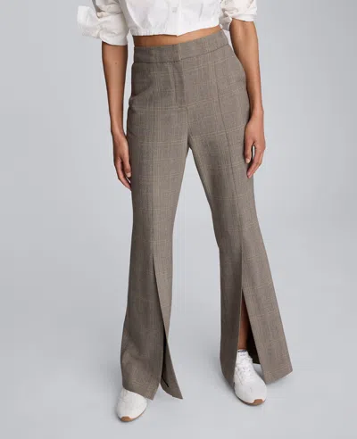 Kenneth Cole Plaid High Rise Split Front Flare Leg Pant In Gray