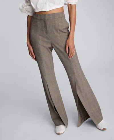 Kenneth Cole Plaid High Rise Split Front Flare Leg Pant In Gray