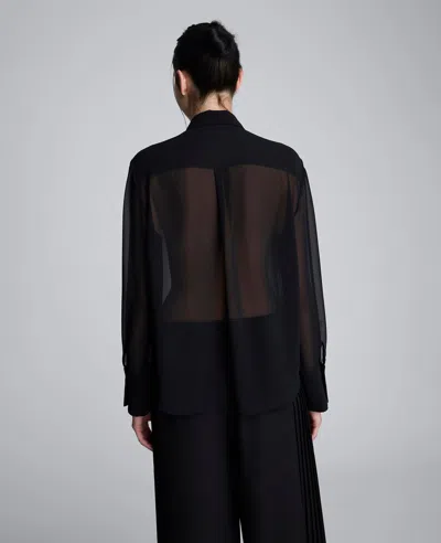 Kenneth Cole Chiffon Pleated Long Sleeve Blouse In Black