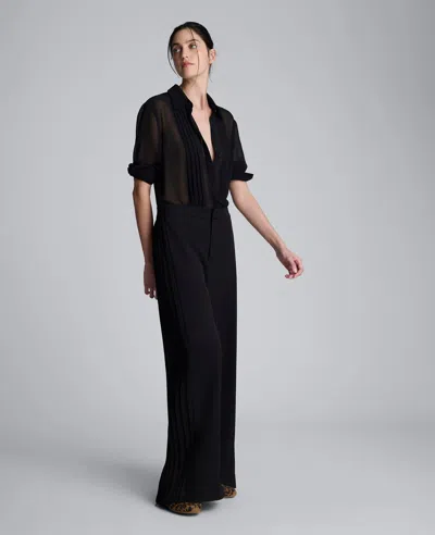 Kenneth Cole Chiffon Pleated Long Sleeve Blouse In Black