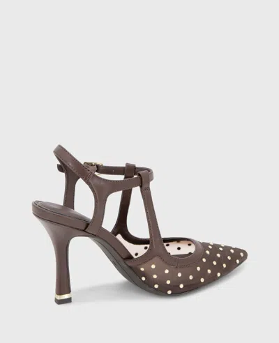 Kenneth Cole Romi Mesh Micro Stud Ankle Slingback Heel In Brown