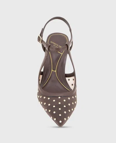 Kenneth Cole Romi Mesh Micro Stud Ankle Slingback Heel In Brown