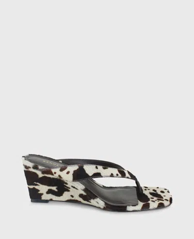 Kenneth Cole Susannah Calf Hair Thong Wedge Sandal In Black