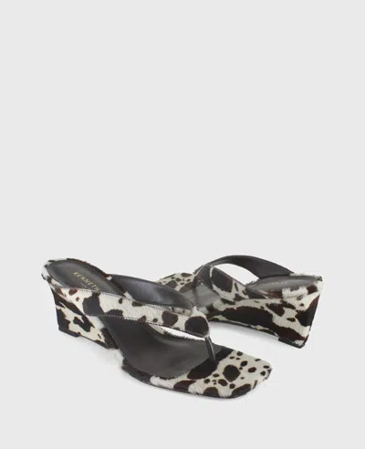 Kenneth Cole Susannah Calf Hair Thong Wedge Sandal In Black