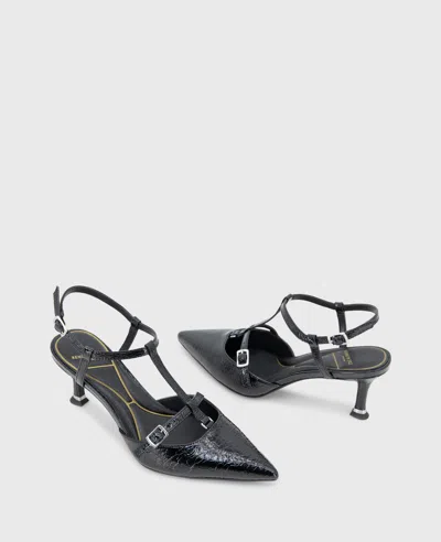 Kenneth Cole Urka Crinkle Patent Slingback Heel In Black