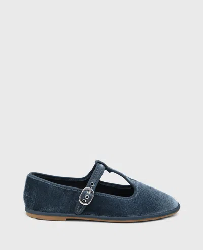 Kenneth Cole Verona Velvet T-strap Mary Jane Flat In Blue