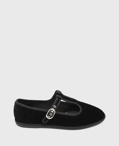 Kenneth Cole Verona Velvet T-strap Mary Jane Flat In Black