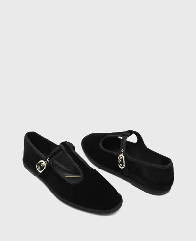 Kenneth Cole Verona Velvet T-strap Mary Jane Flat In Black