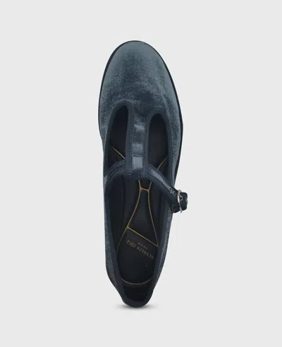 Kenneth Cole Verona Velvet T-strap Mary Jane Flat In Blue