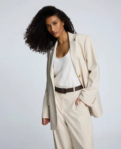 Kenneth Cole Pinstripe Relaxed Fit Boyfriend Blazer In Neutral