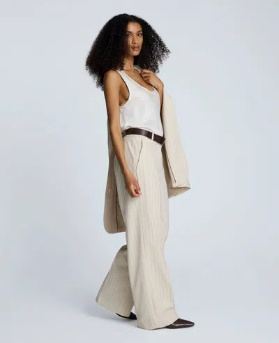 Kenneth Cole Pinstripe High Rise Wide Leg Pant In Neutral