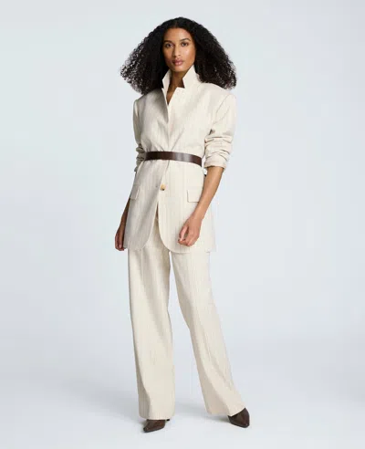 Kenneth Cole Pinstripe High Rise Wide Leg Pant In Neutral