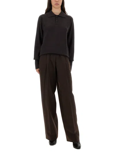 Studio Nicholson Inverness Shirt With Polo Collar In Black