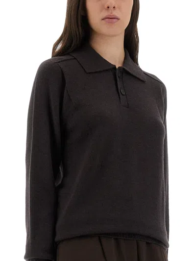 Studio Nicholson Inverness Shirt With Polo Collar In Black