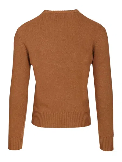 Ami Alexandre Mattiussi Ami De Coeur Sweater In Extrafine Wool And Silk In Brown