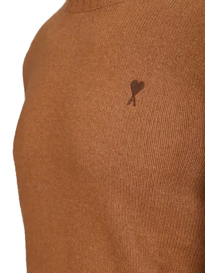 Ami Alexandre Mattiussi Ami De Coeur Sweater In Extrafine Wool And Silk In Brown