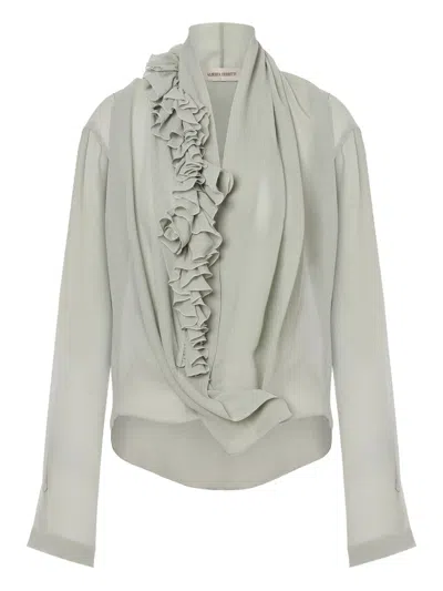 Alberta Ferretti Ruffled Crepe Blouse In Multi
