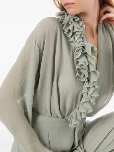 Alberta Ferretti Ruffled Crepe Blouse In Multi