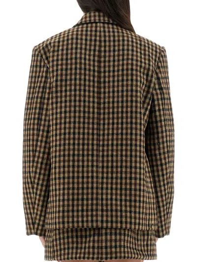 Ganni Checked Wool Blazer In Brown