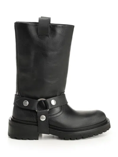 Golden Goose Distressed Black Leather Kurt Boots With Silver Accents In Black