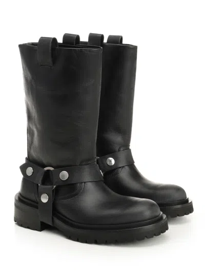 Golden Goose Distressed Black Leather Kurt Boots With Silver Accents In Black