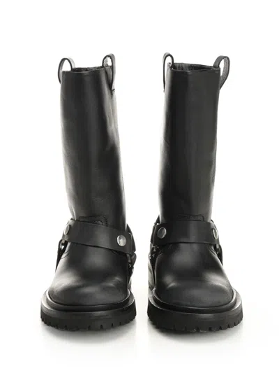 Golden Goose Distressed Black Leather Kurt Boots With Silver Accents In Black