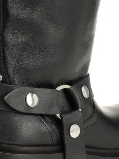 Golden Goose Distressed Black Leather Kurt Boots With Silver Accents In Black