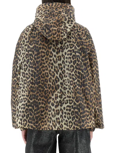 Ganni Leopard Print Nylon Jacket In Animal Print