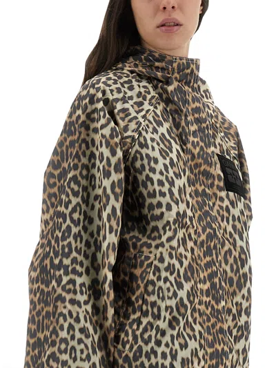 Ganni Leopard Print Nylon Jacket In Animal Print