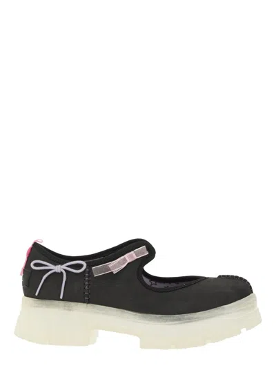 Ugg Mary Jane Flats With Translucent Sole And Decorative Bows In Black