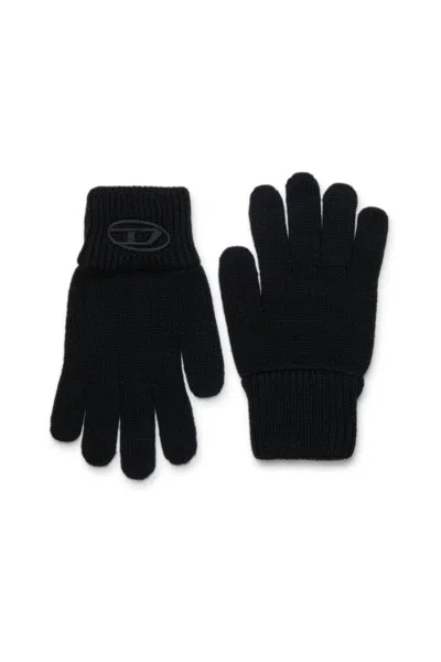 Diesel Branded Wool-blend Knit Gloves In Black