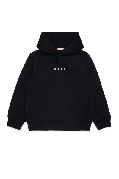 Marni Long-sleeved Hooded Sweatshirt In Black