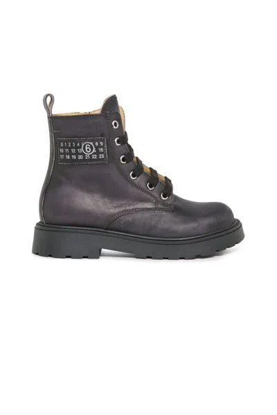 Mm6 Maison Margiela Leather Combat Boots With Logo In Black