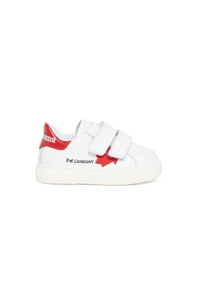 Dsquared2 Leather Low Top Sneakers With Maple Leaf In White