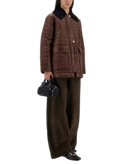 Ganni Quilted Midi Jacket In Brown