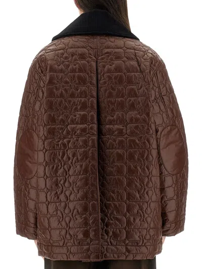 Ganni Quilted Midi Jacket In Brown