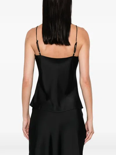 Calvin Klein Satin Cami With Lace Trim And Spaghetti Straps In Black