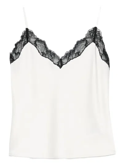 Calvin Klein Satin Cami With Lace Trim And Spaghetti Straps In Black