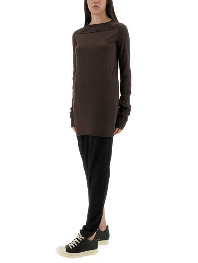 Rick Owens Crew Neck Long Sleeve Soft Fabric Top In Multi