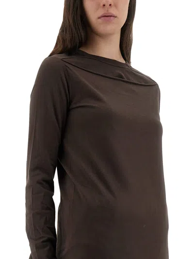 Rick Owens Crew Neck Long Sleeve Soft Fabric Top In Multi