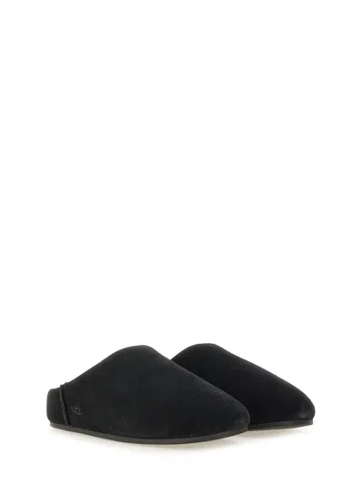 Ugg Slip On Suede Flat Sole Slippers In Black