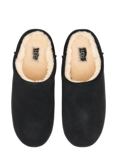 Ugg Slip On Suede Flat Sole Slippers In Black