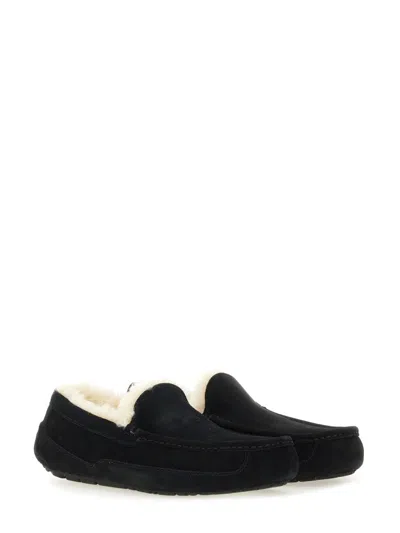 Ugg Ascot 1101110-blk Moccasin Mens Us 7 Black Suede Wool Slip On Slipper Dwa626 In Brown