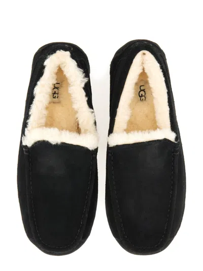 Ugg Ascot 1101110-blk Moccasin Mens Us 7 Black Suede Wool Slip On Slipper Dwa626 In Brown