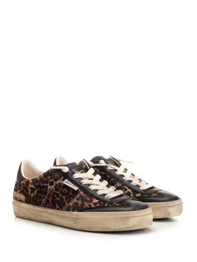 Golden Goose Soul Star Sneakers In Leopard-print Pony Skin With Black Nappa Leather Heel Tab And Inserts In Brown