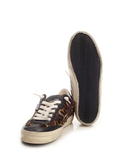 Golden Goose Soul Star Sneakers In Leopard-print Pony Skin With Black Nappa Leather Heel Tab And Inserts In Brown