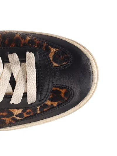 Golden Goose Soul Star Sneakers In Leopard-print Pony Skin With Black Nappa Leather Heel Tab And Inserts In Brown