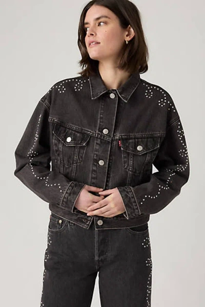 Levi's Shrunken 90s No Pleat Bejeweled Trucker Clothing In Black
